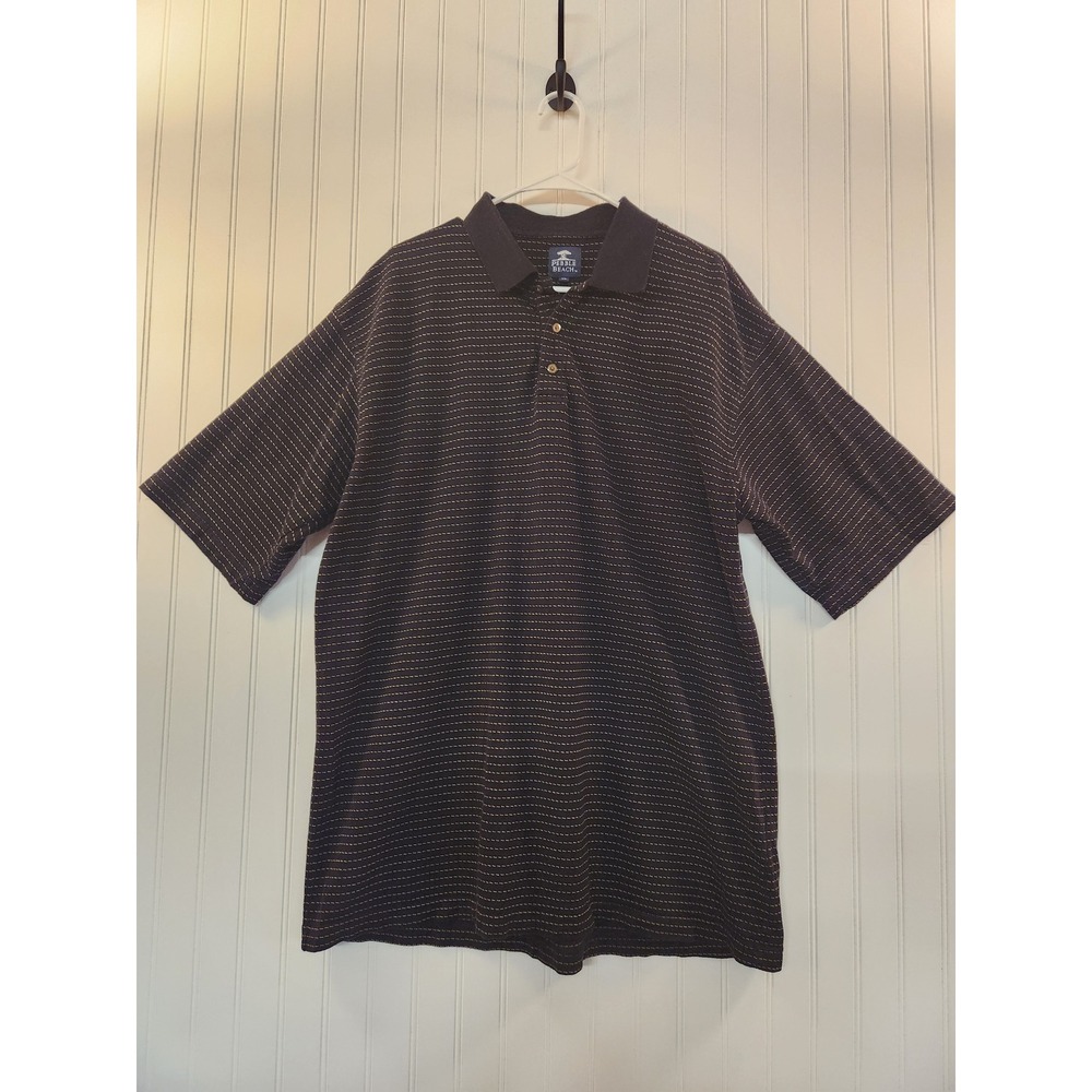 Pebble Beach Mens XL Polo Shirt Navy Blue Gold Striped Short Sleeve Golf Top